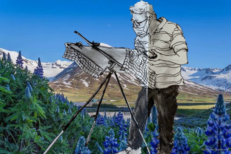 The theme of the exhibition is the river Elliðaá, the power station, the dam and the Árbær reservoir Reynir Vilhjálmsson´s Exhibition